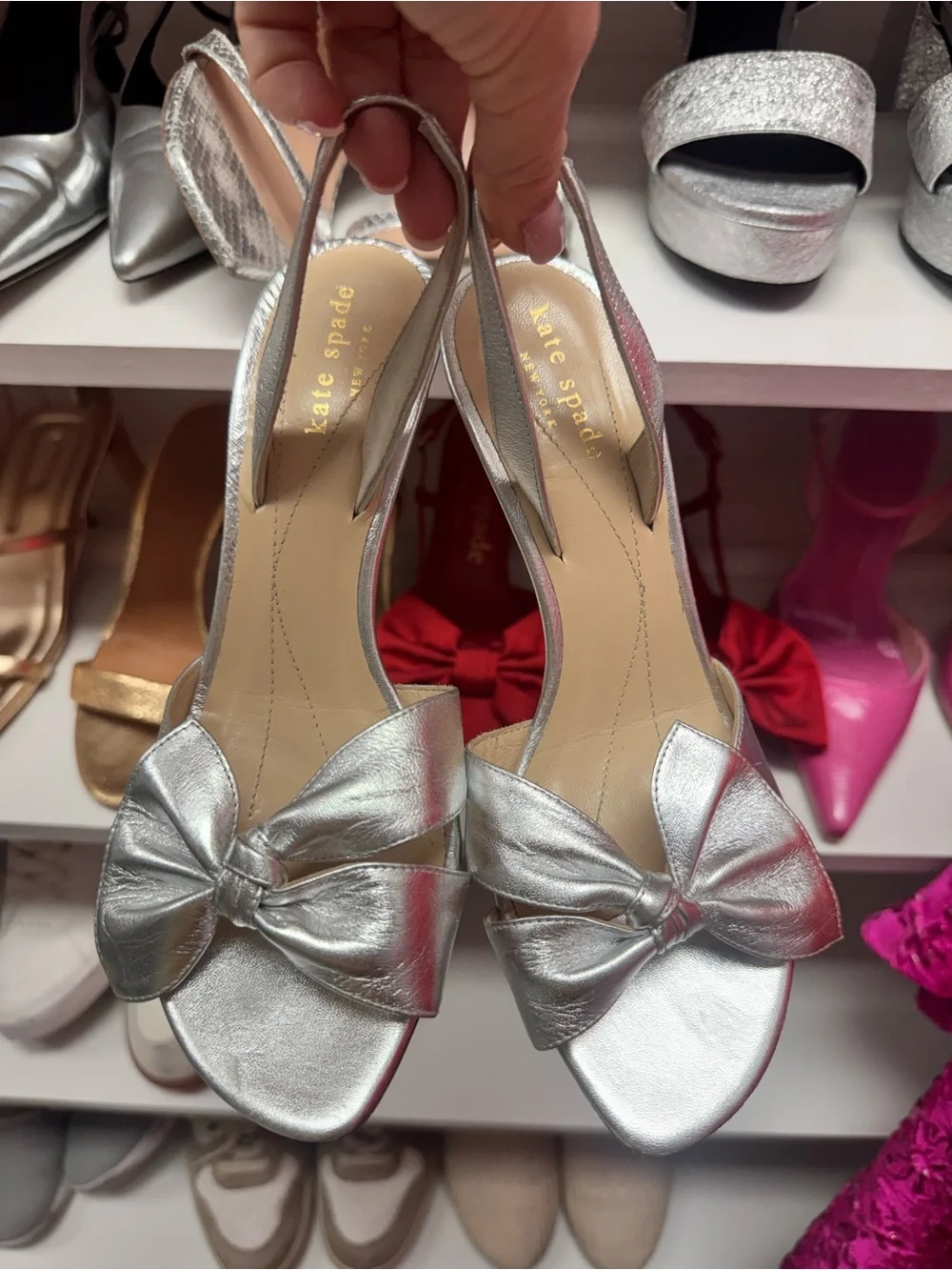 Kate Spade Silver Bow Slingback Sandals